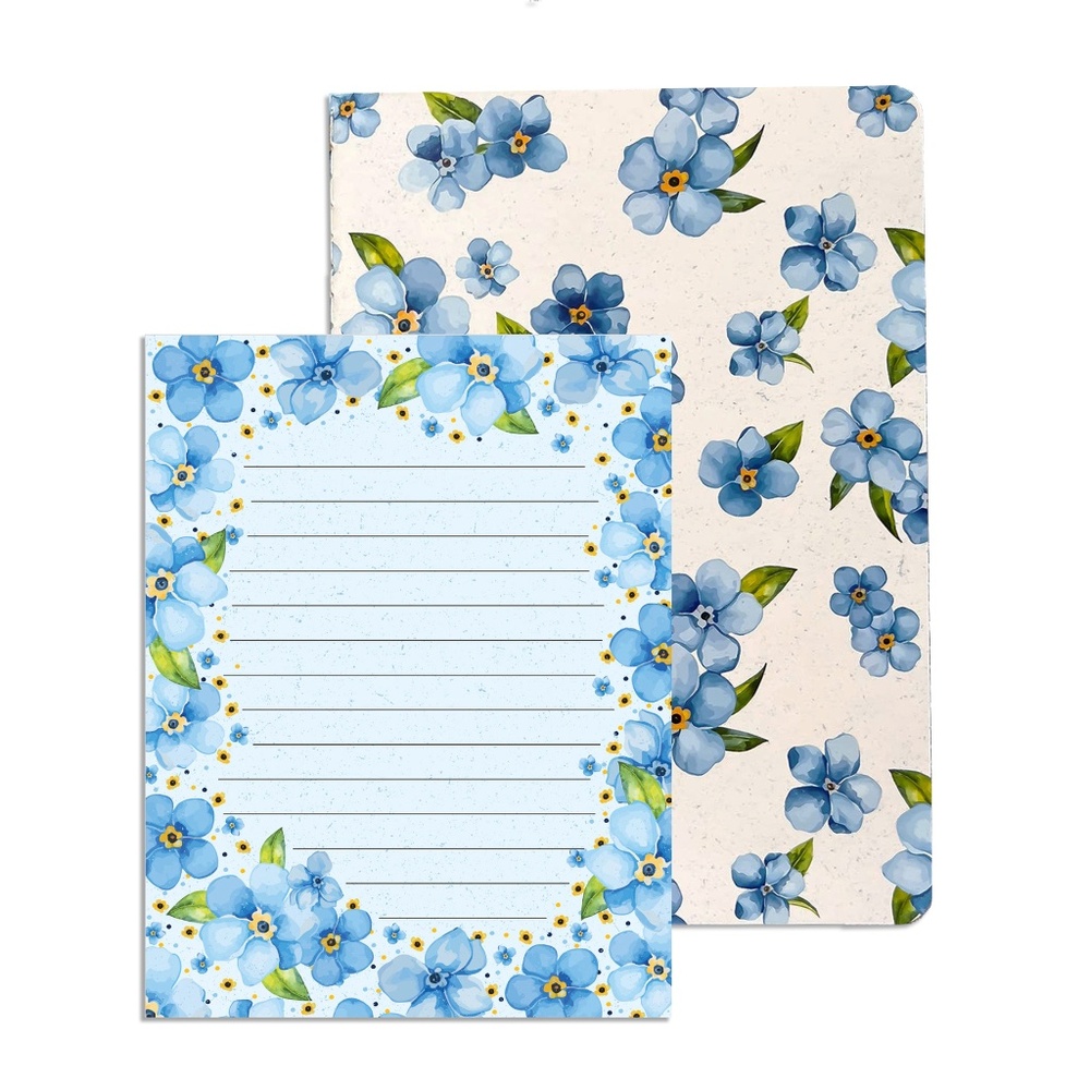 Forget-Me-Not Blue Floral | Mini Lined Notebook + Notepad Set | Simpliday Paper